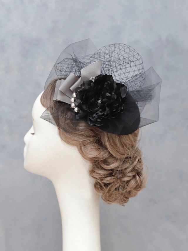 【シルバービーズトーク帽　ブラック】　成人式　卒業式　結婚式 k-0046