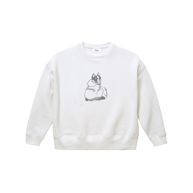 drowsy.. FRONT DOG LOGO CREW SWEAT（WH×GREY） / 22AW / WH-gr