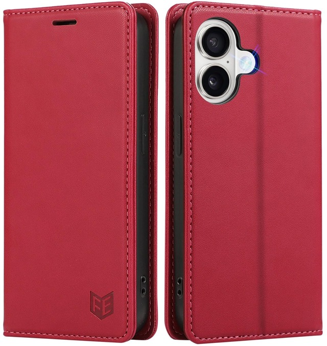 FeeY iphone16 用 ケース 手帳型 いPhone16 手帳 ケース 耐衝撃TPU素材カード収納 マグネット内蔵スタンド機能付き アイフォン16携帯カバー全面保護 あいふぉん 16スマホケース 6.1インチ対応 ローズレッド