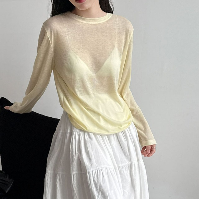 round neck sheer cut and sew top J00023