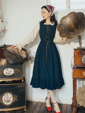 【0185】Ribbon Lace-up Frill Long Sleeve Dress