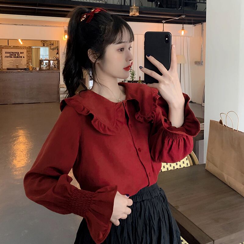 スプリングカラーシャツ スタイルスリーブトップス ロング 春物 試着室19681511419