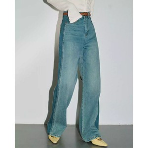 配色ステッチ　ワイドストレート　デニムパンツ　1col　AL3013