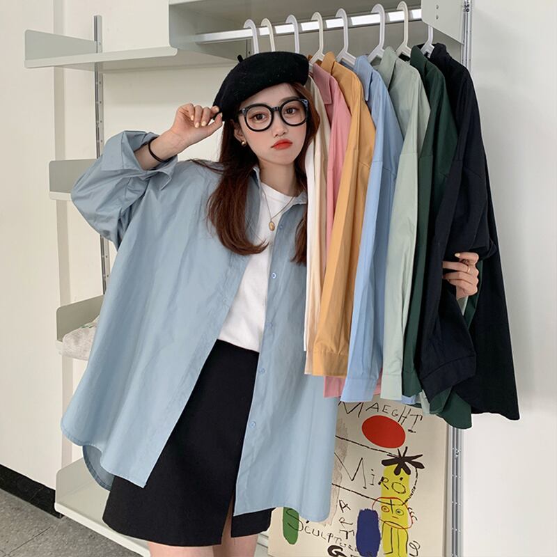 ソリッド カラーカーディガンルーズベーシックシャツ スプリング薄手トップス ロング 春物 ソリッドカラー 萌量不足7188542282