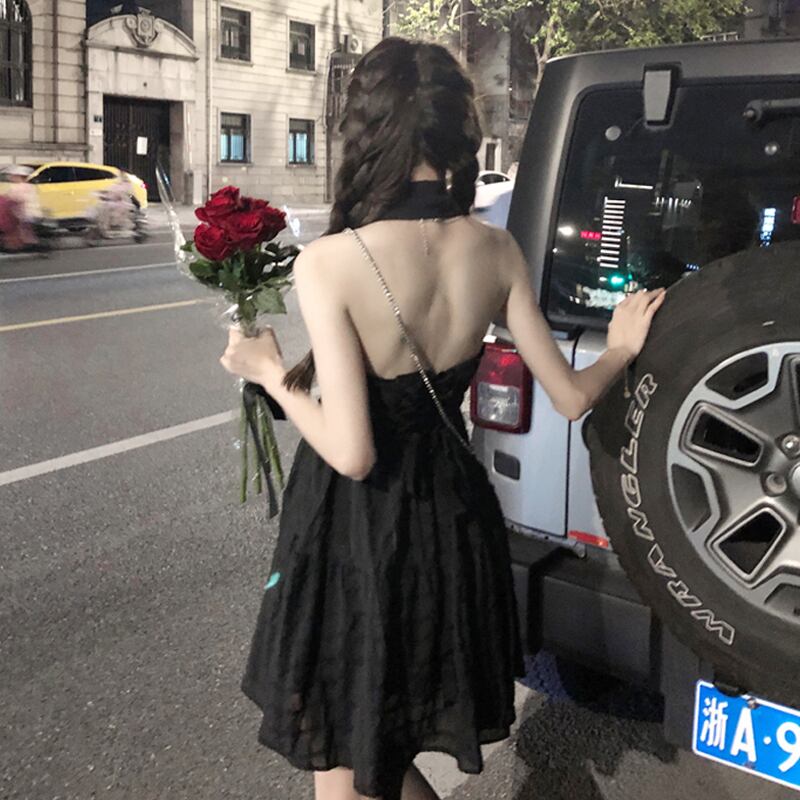 スタイルブラックドレス サマースタンダードショートスカート レトロ 夏物 試着室48579451917