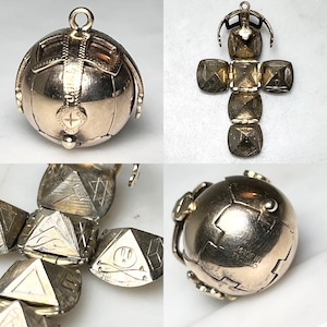 vintage gold color silver masonic ball pendant