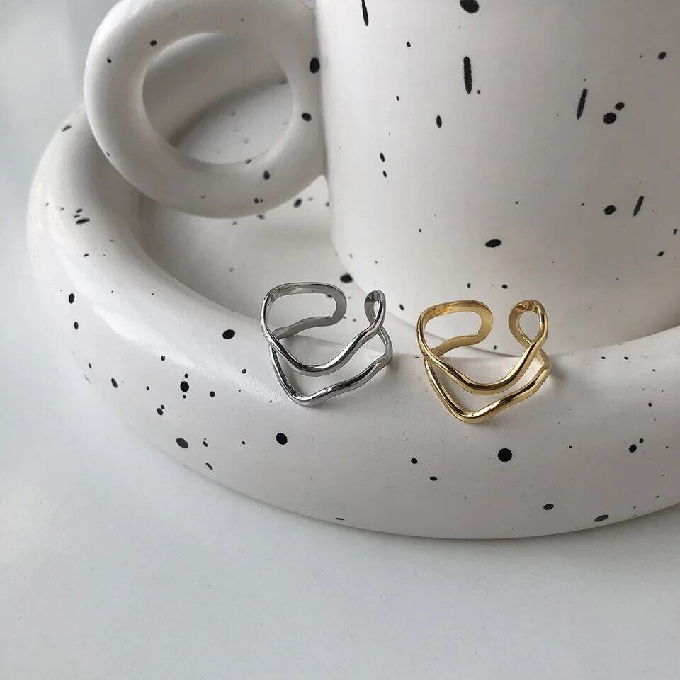 金アレ対応 316L ダブルウェーブラインリング (0448)