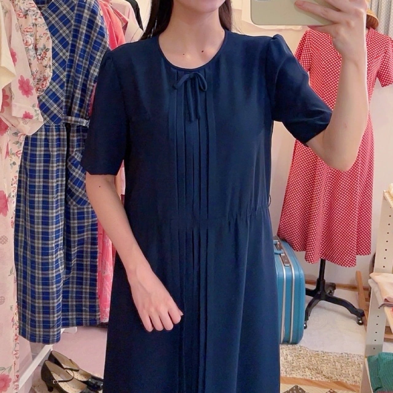 ribbon front pleats one-piece