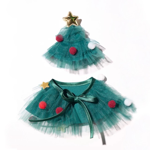 XmasTree Hat&Apronセット　クリスマス　猫　帽子　エプロン