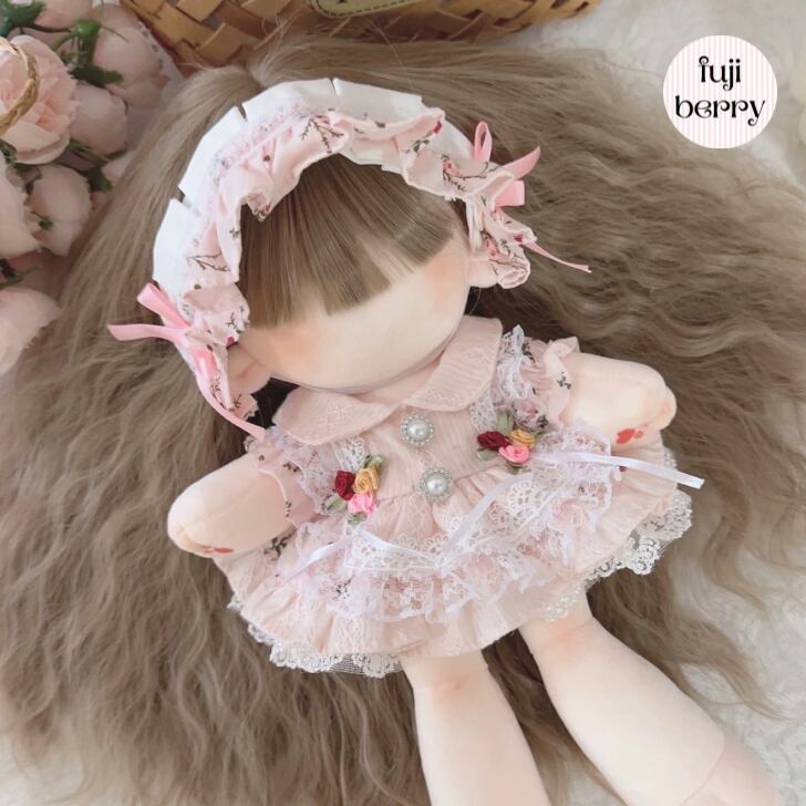 【20cmぬい服】バラ飾りのくすみピンクドレスコーデ 20cm着せ替えぬいぐるみ用 お洋服|fuji berry