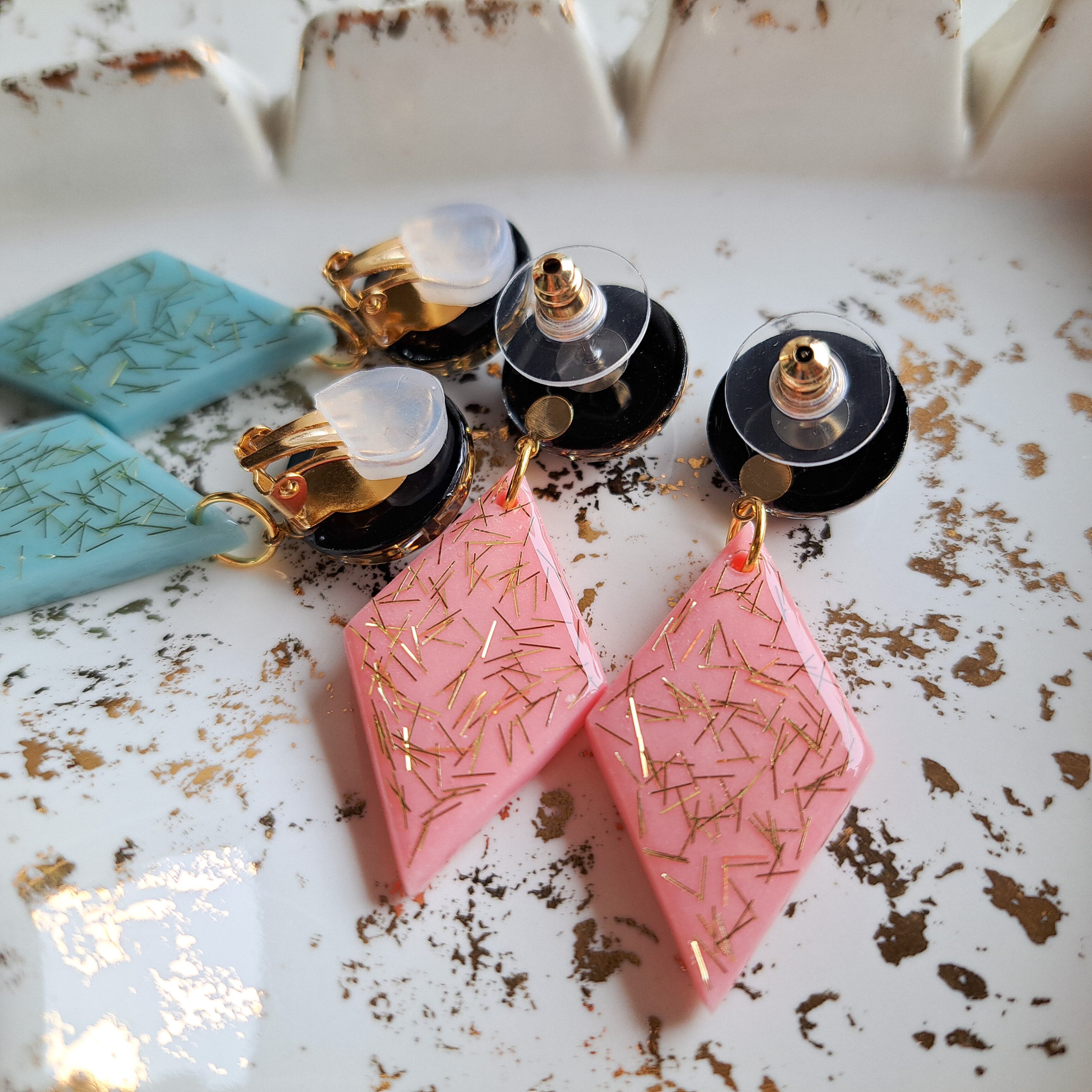 ✴50'sスターバーストダイヤピアス・イヤリング✴【ピーチピンク