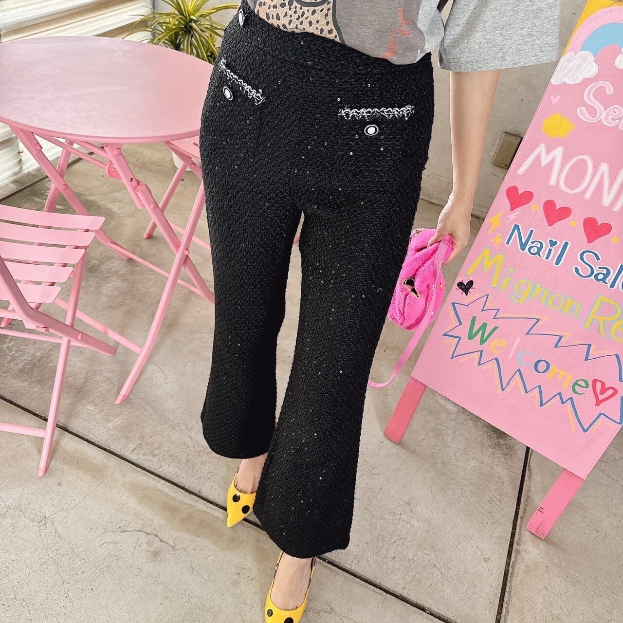 スパンコールフレアパンツ/韓国/レディースファッション/可愛い