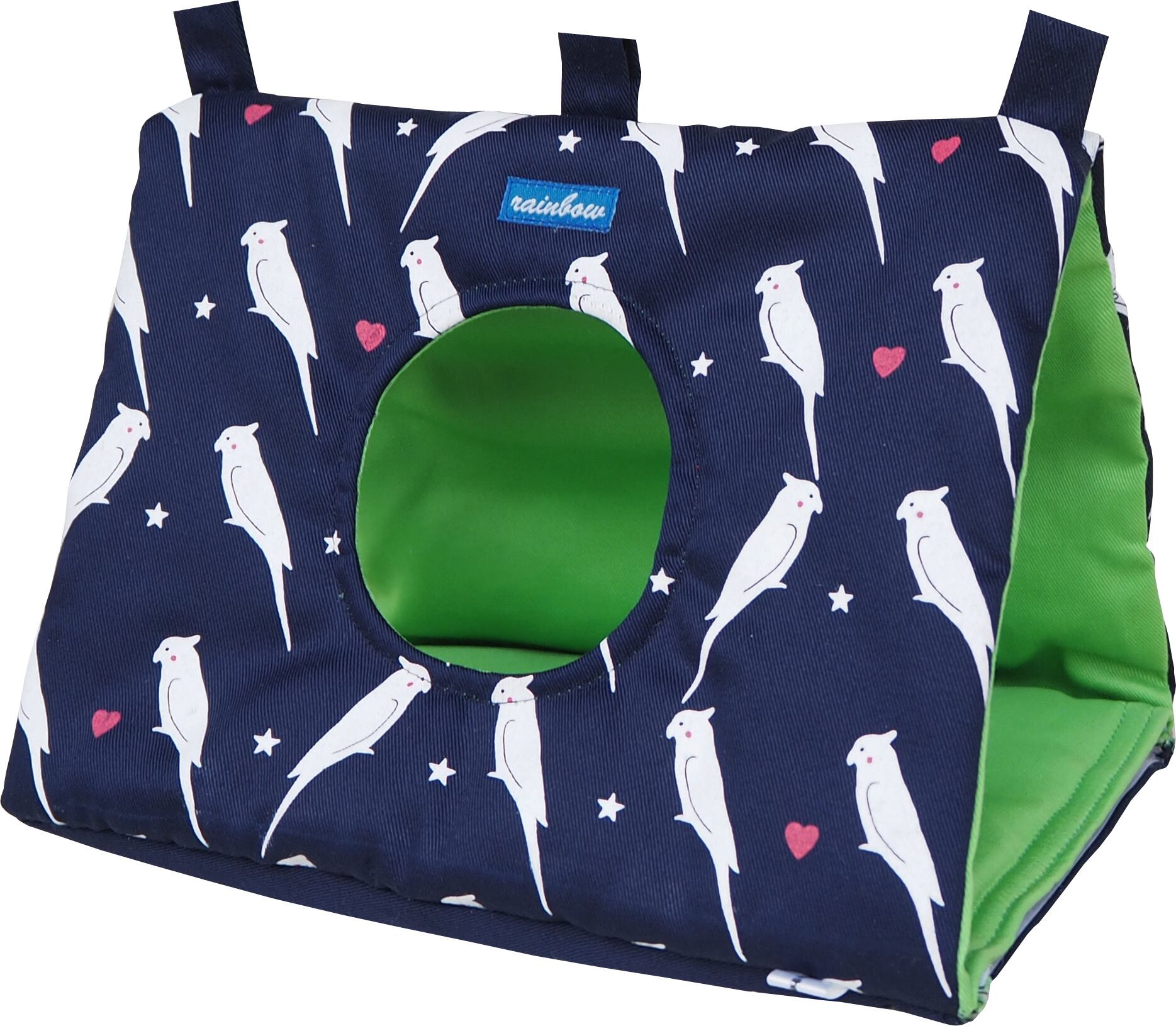 【小鳥用品】さんかくトンネル(オカメインコプリント) ベージュ/ネイビー