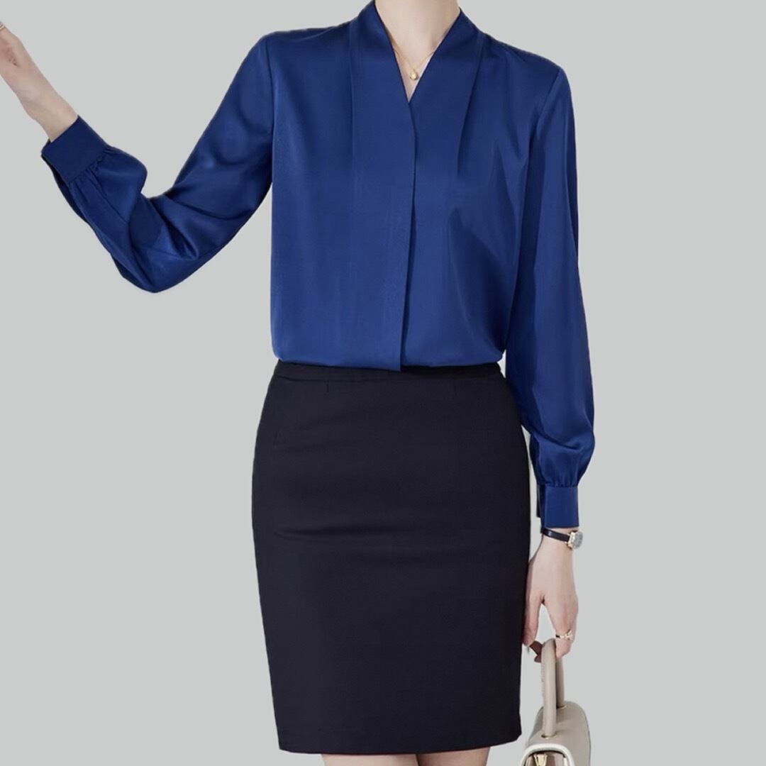 V neck fly front blouse+ mini skirt setup 00104