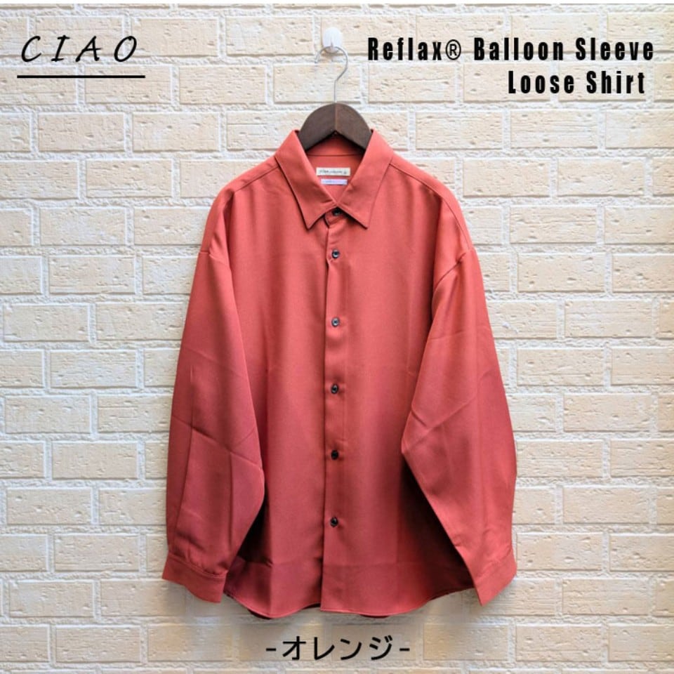 日本製 バルーンスリーブルーズシャツ（オレンジ）　