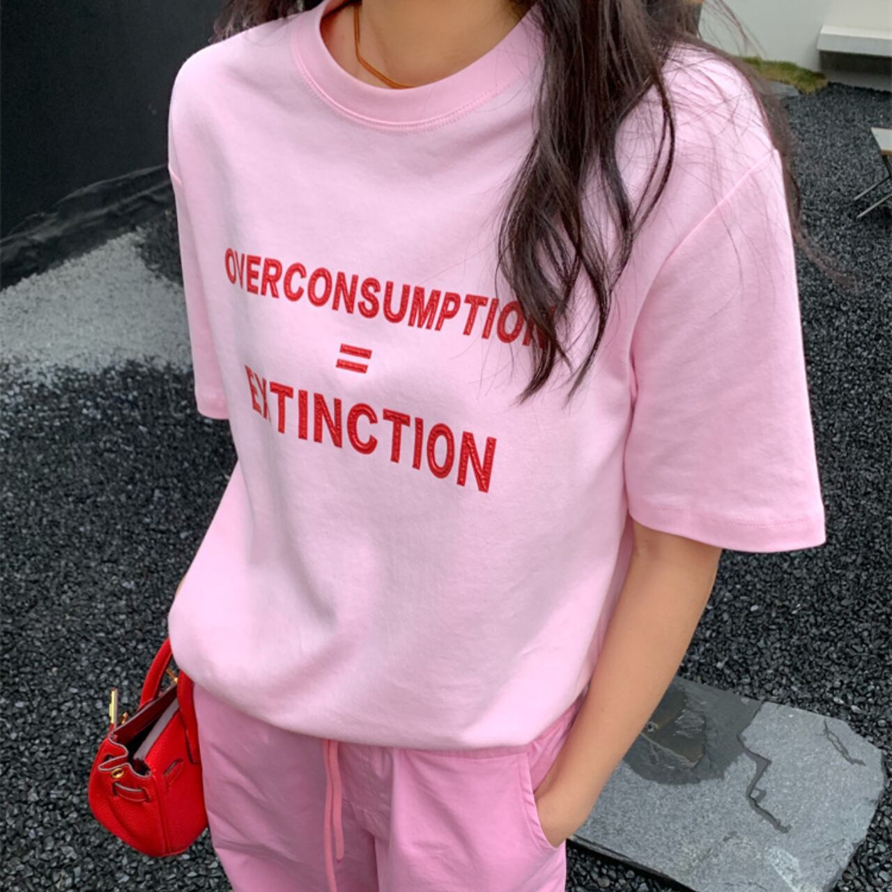 レタープリント ピンクデザインルーズTシャツ A4314