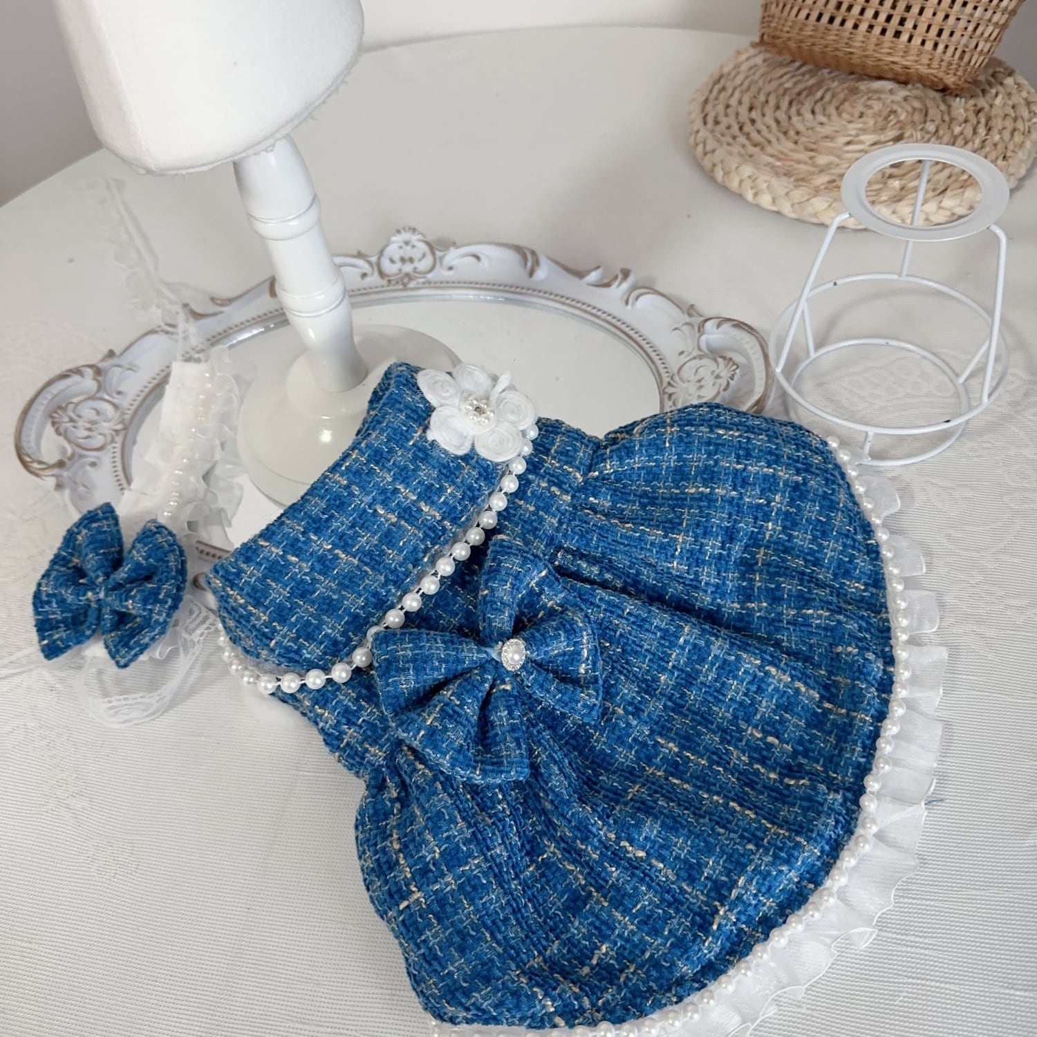 ロイヤルブルーツイードドレス 00733