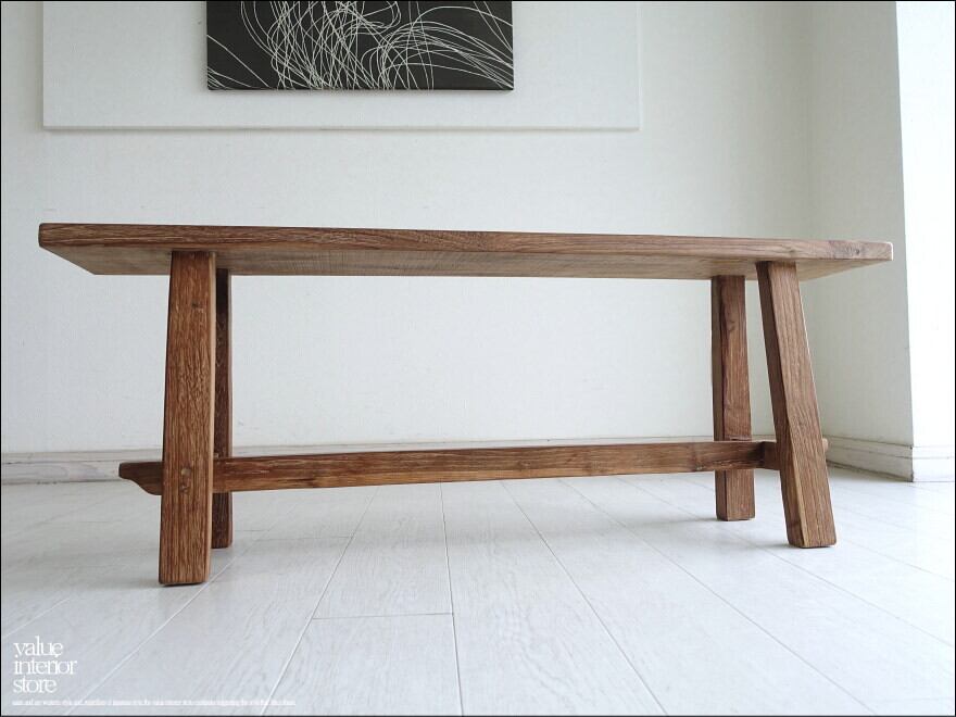 オールドチーク無垢材ベンチ UF25 長椅子 古材家具 一枚板 総無垢 ナチュラル 椅子 イス 世界三大銘木 幅120cm