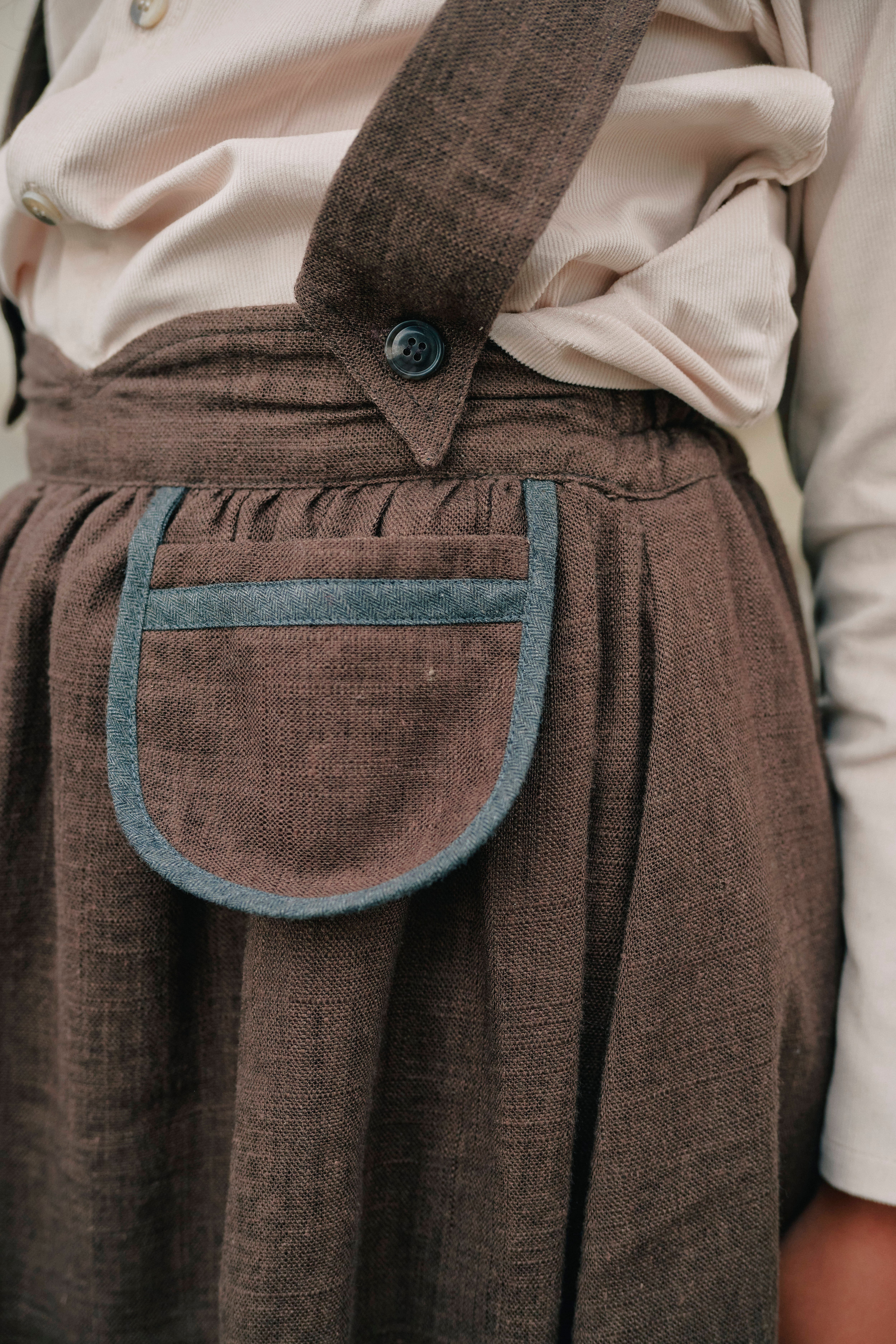 【予約/送料無料】Skirt TOURNON with straps-brown linen / Maison Marelle