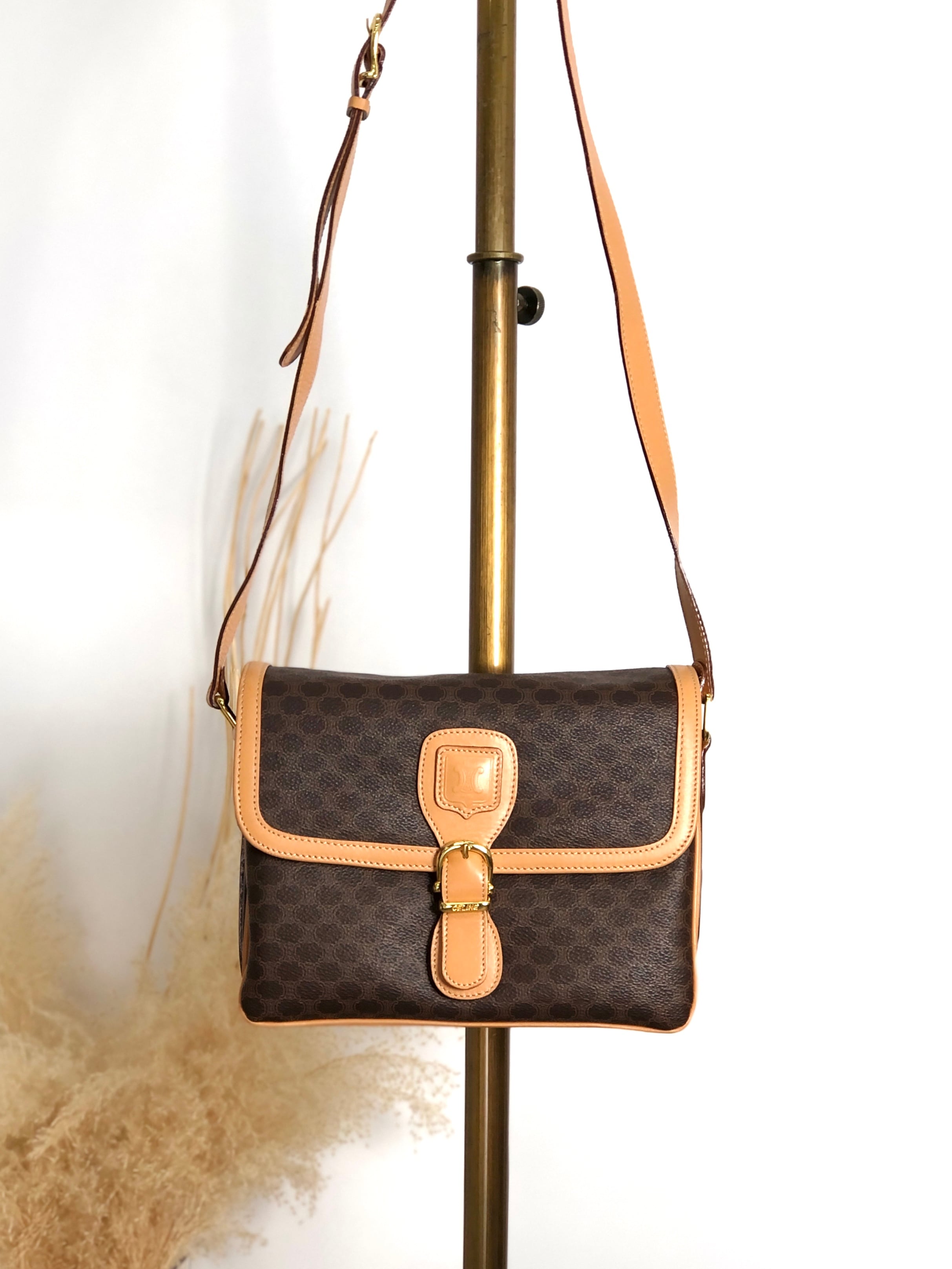 CELINE セリーヌ マカダム ショルダーバッグ ブラウン ブラゾン型押し PVC vintage ヴィンテージ オールド cwx3rn