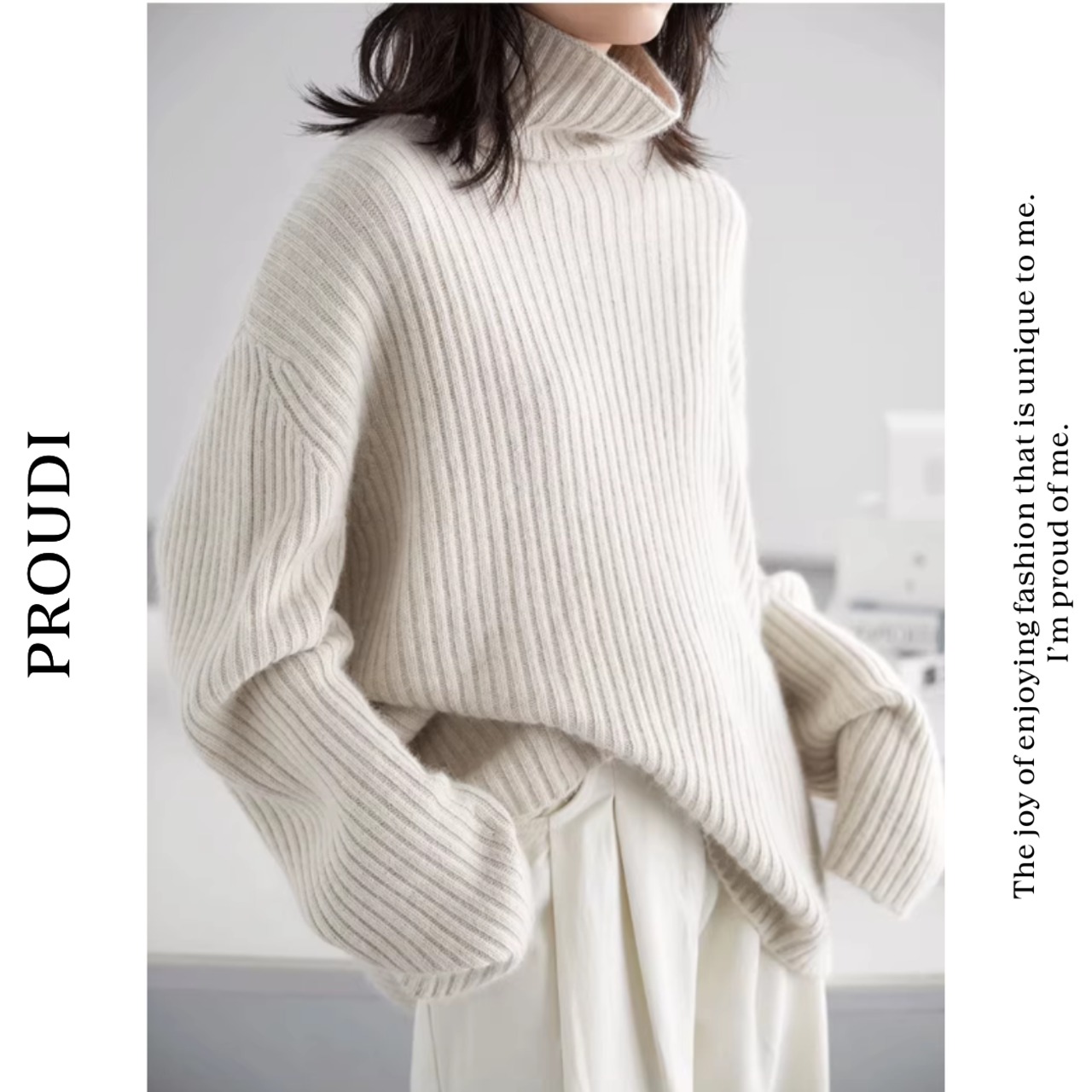 【長袖オーバーサイズリブ編みニット 】P02157