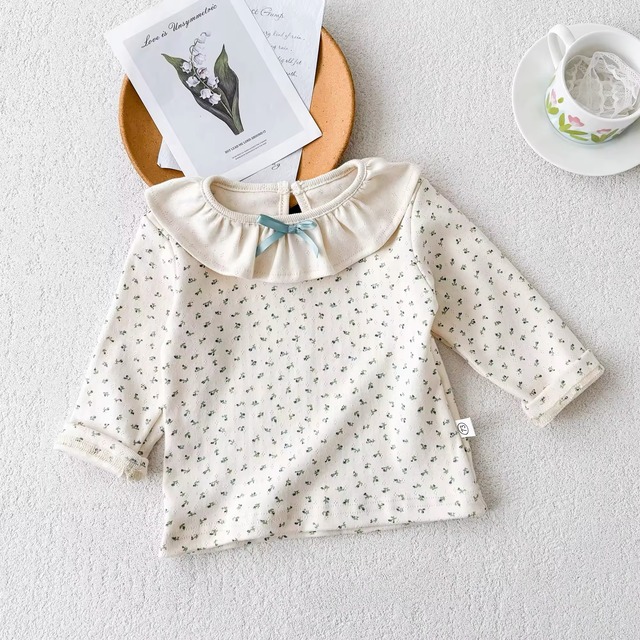 【取寄】リボンフリルカラーがキュートな花柄カットソー