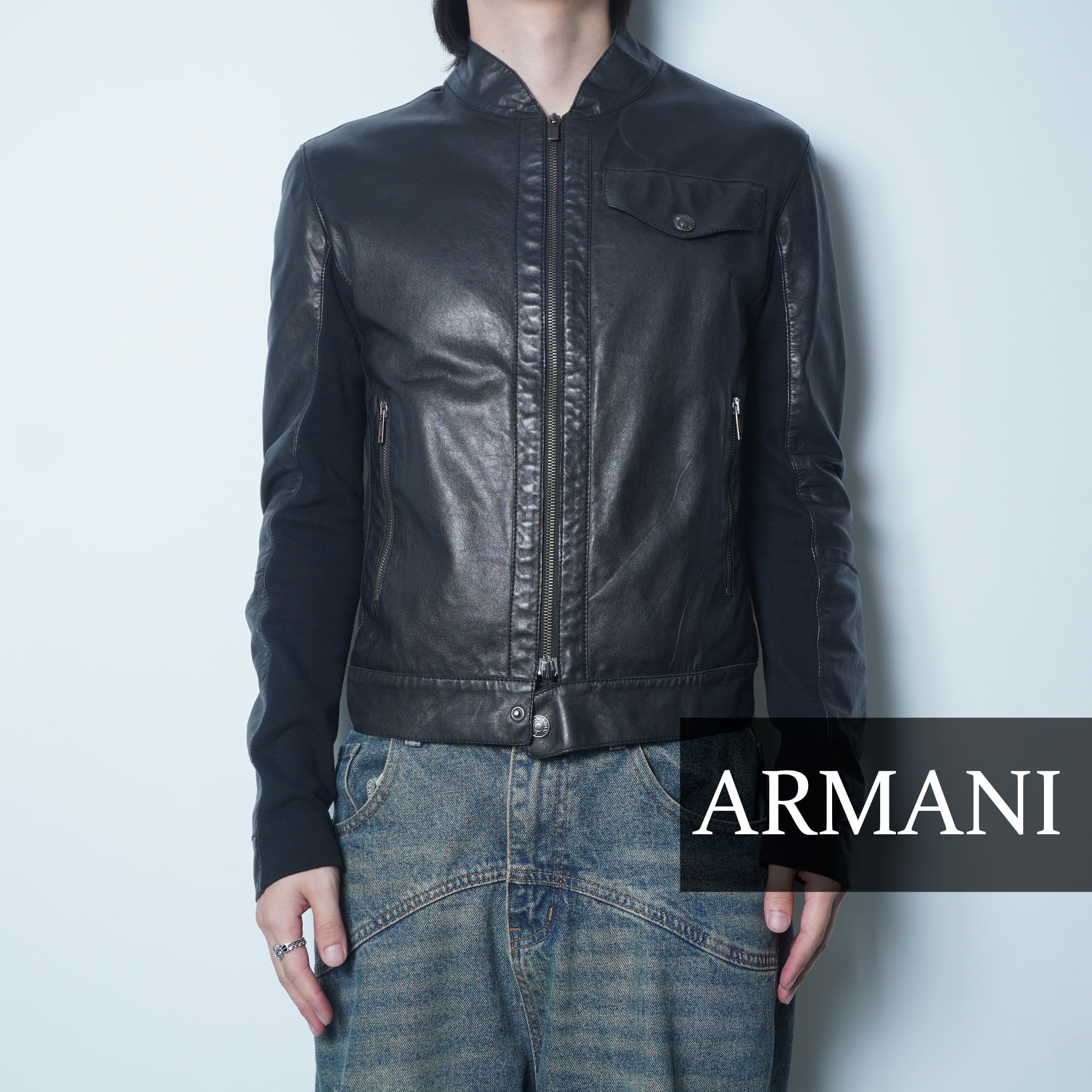 EMPORIO ARMANIエンポリオアルマーニ シングルライダース レザー 黒 EMPORIO ARMANI】エンポリオアルマーニ シングルライダース
