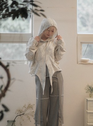 Flower Pattern Hood Shirt / WHITE GRAY