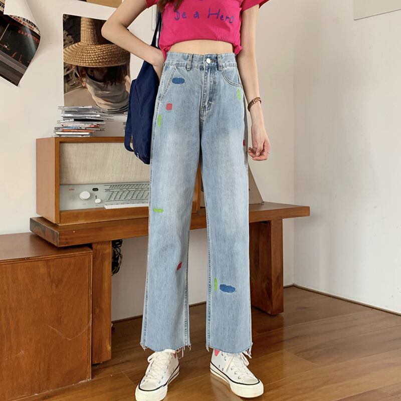 サマールーズハイウェストウェスト薄手ワイドレッグパンツ ジーンズ 夏物 ワイドパンツ 試着室45788569719