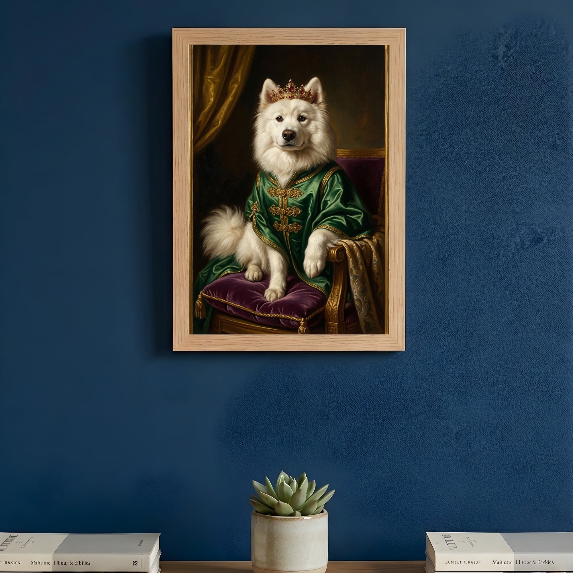 犬（サモエド）のルネサンス風肖像画 油絵風アートA4額装インテリア
