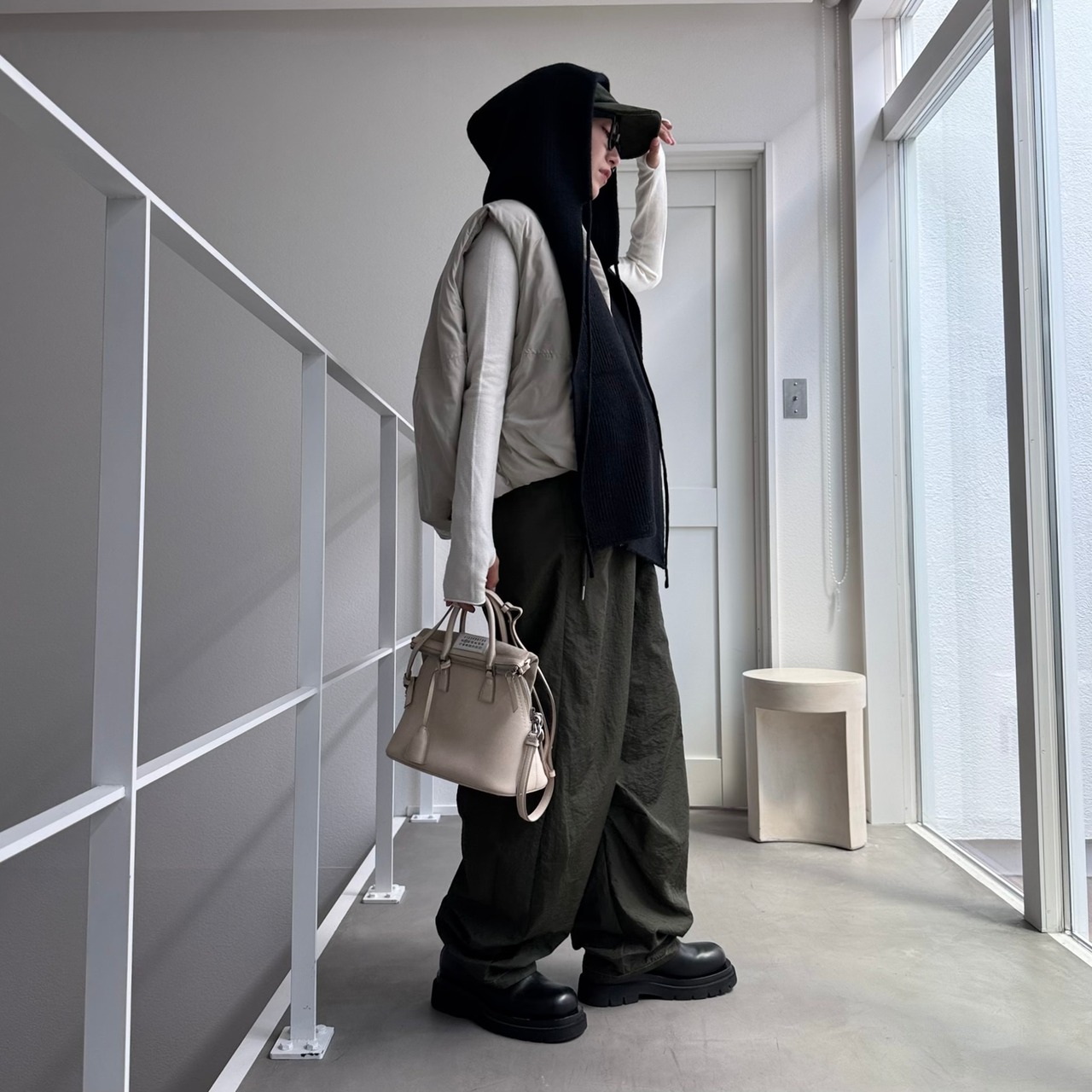 2025くしゅモック指穴knit/オフホワイト