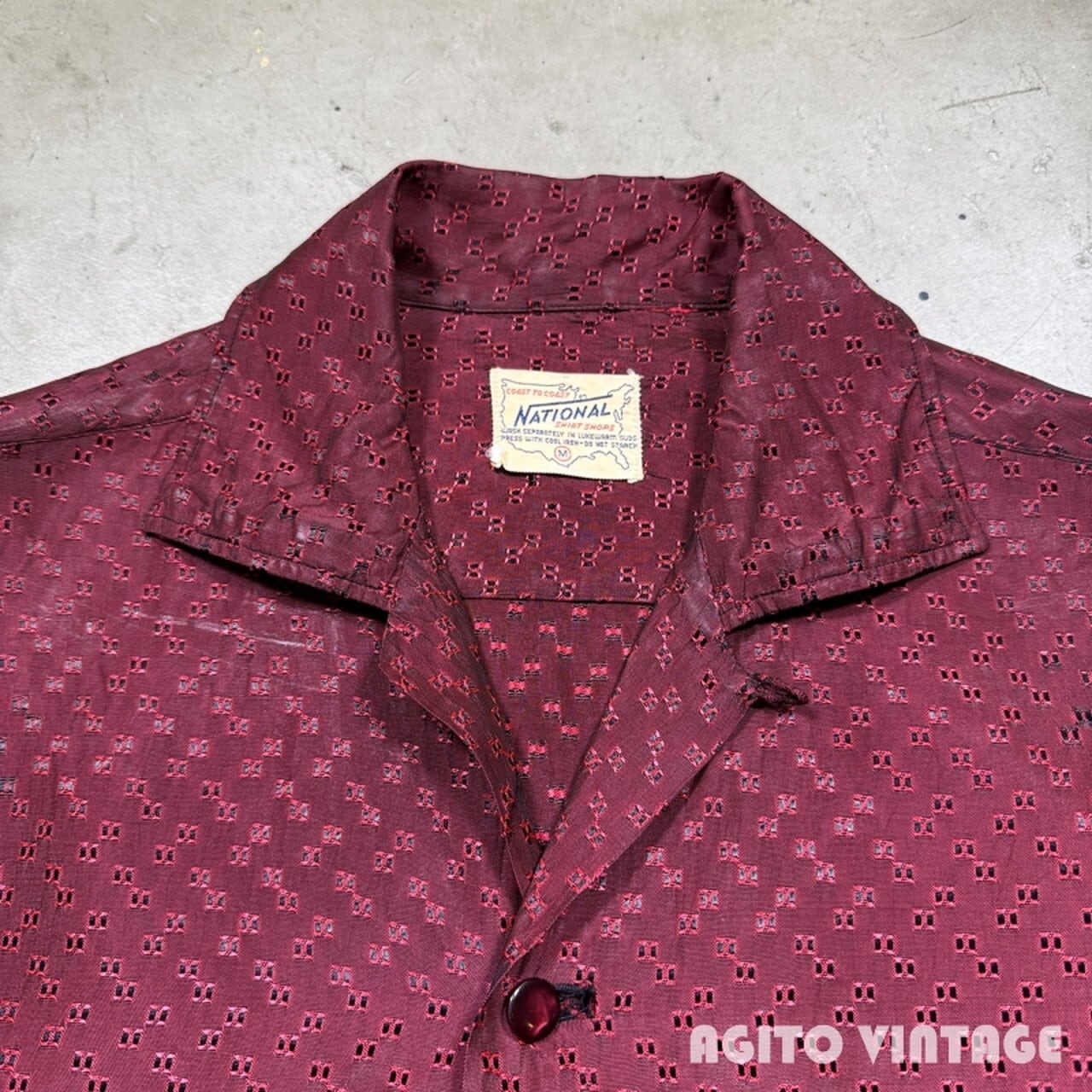 50's~ NATIONAL ナショナル L/S オープンカラーシャツ 織柄