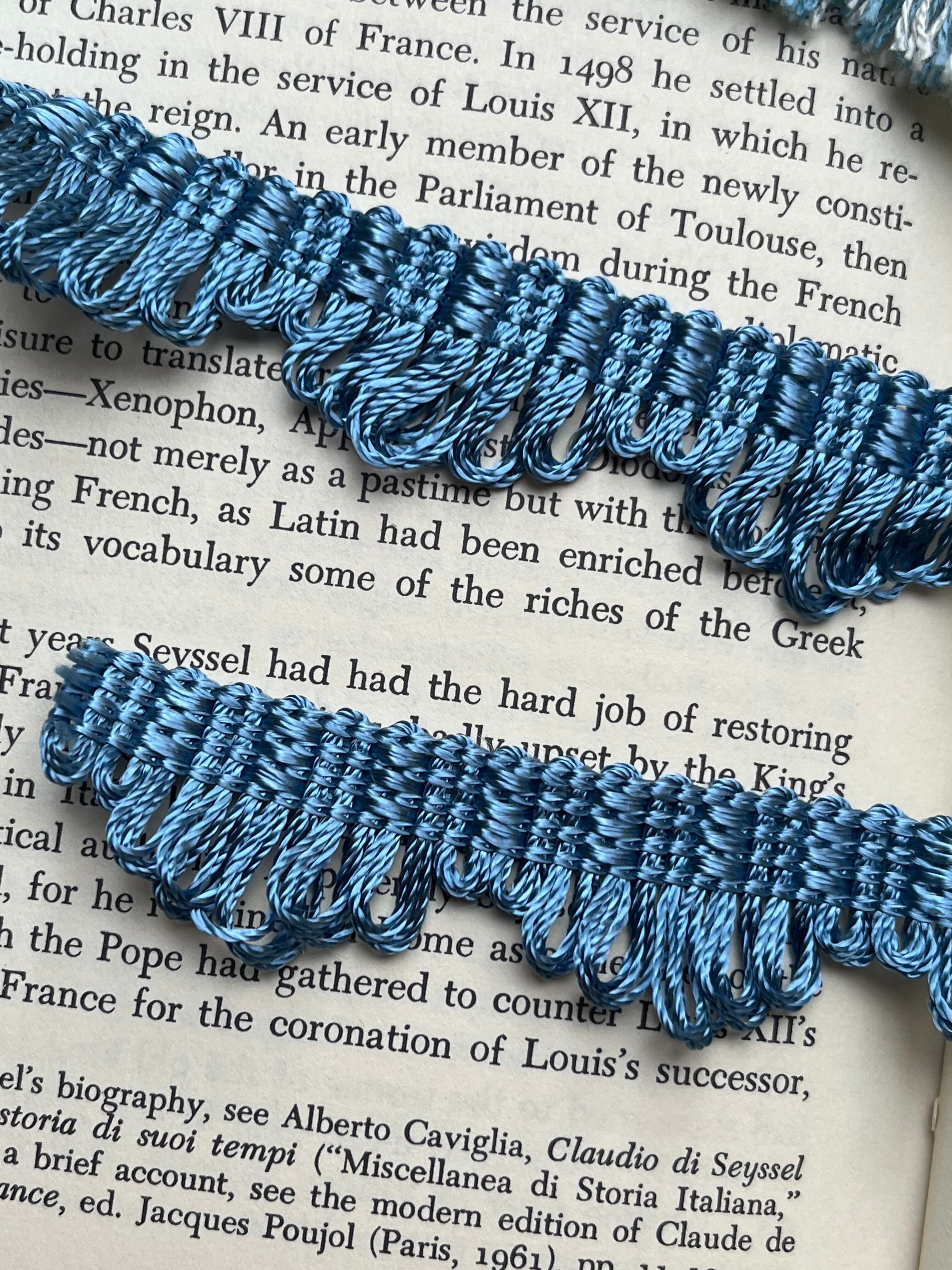 【フランス製 ヴィンテージ ブレード フリンジ】ブルー幅23mm レーヨン素材/手芸・ハンドメイド・カーテン・インテリア装飾に最適