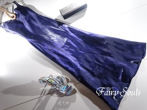 ★7号(S)☆紺色サテンのスレンダーキャミロングドレス(OPN5004)