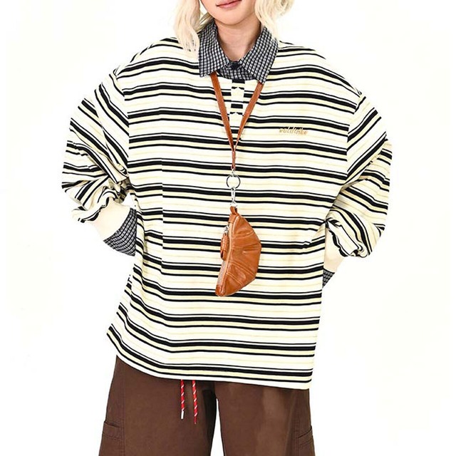 ボーダーレイヤードストリートトップス 2col   R01495