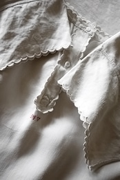 フランス 1900s リネン 貝たちの行進 とろり長いロングワンピースb アンティーク