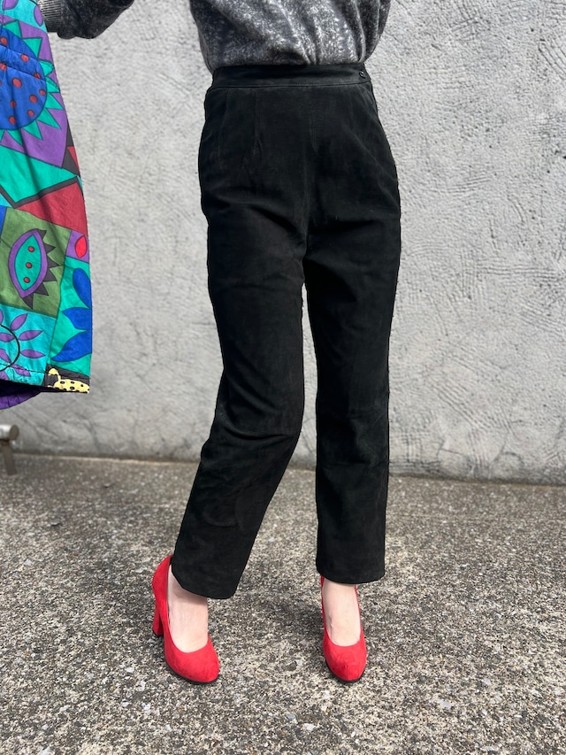 Vintage black suede leather simple pants ( ヴィンテージ ブラック シンプル スウェード  パンツ )