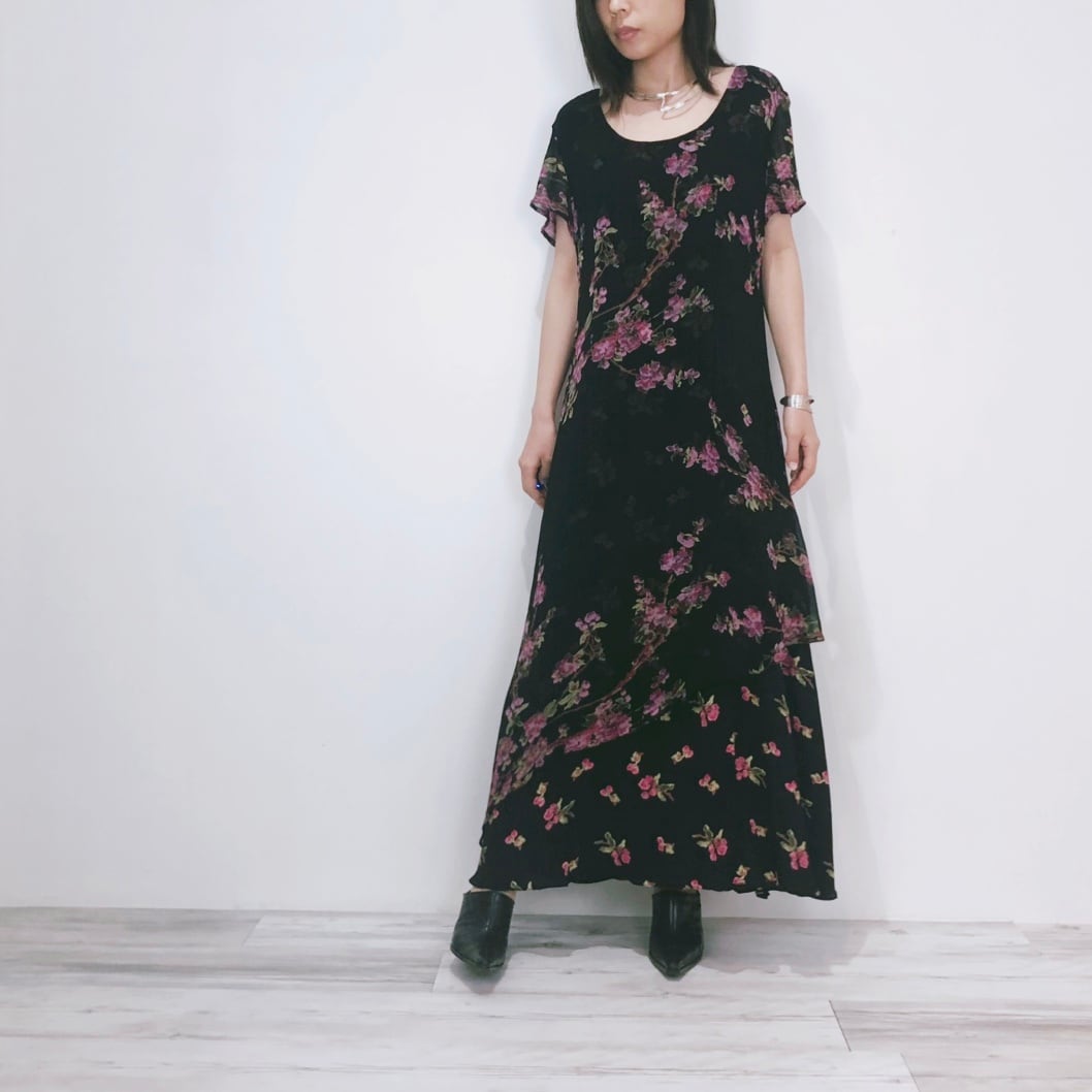 ◼︎90s sheer flower rayon dress from U.S.A.◼︎