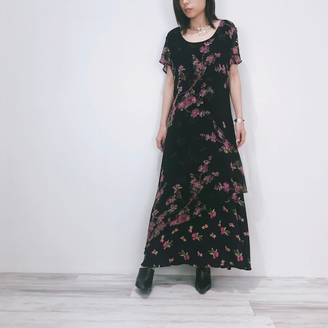 ◼︎90s sheer flower rayon dress from U.S.A.◼︎