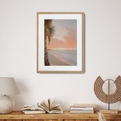 today was good day..｜サンセットビーチの癒しアートポスター｜柔らかなピンク空が心を整えるリゾートデザイン｜額縁セット｜A4ポスター