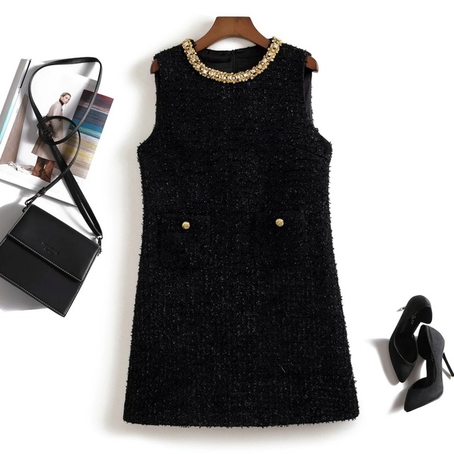Jewel neck tweed dress　M1787