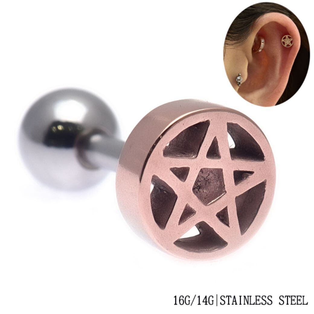 ボディピアス ペンタグラム 五芒星 16G 14G ピンクゴールド 星ピアス