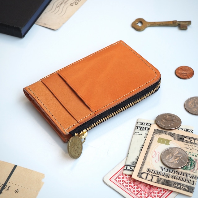 L-shaped zipper fragment case (biscuit beige) pass card mini wallet