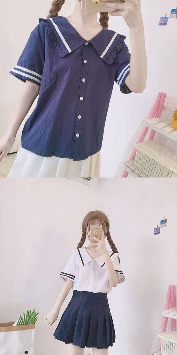 セーラー 風 トップス 病みかわ ゆめかわ ボタン 半袖 2019 夏 可愛い