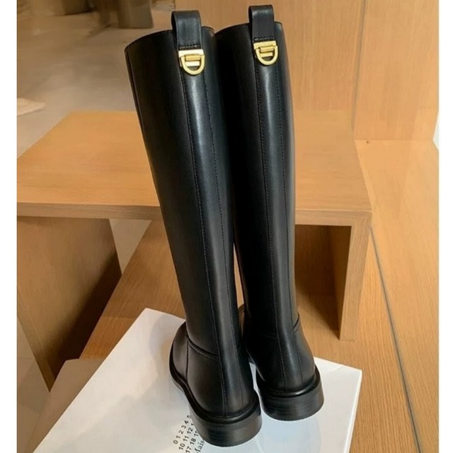 ロングブーツ　ラウンドトゥローヒール　サイドジップ　S0309