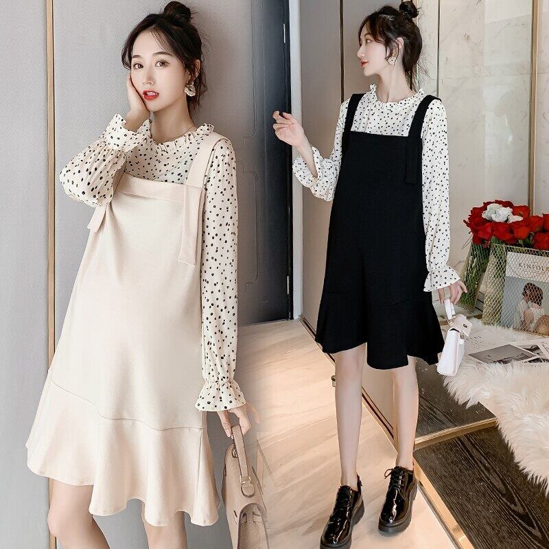 【新作】【送料無料】 2201＃マタニティ服春秋長袖ファッショナブルなイージーマッチングルーズパッチワークドレス妊婦 ロング スプリング 春物 オータム 秋物 AL expec315803138763