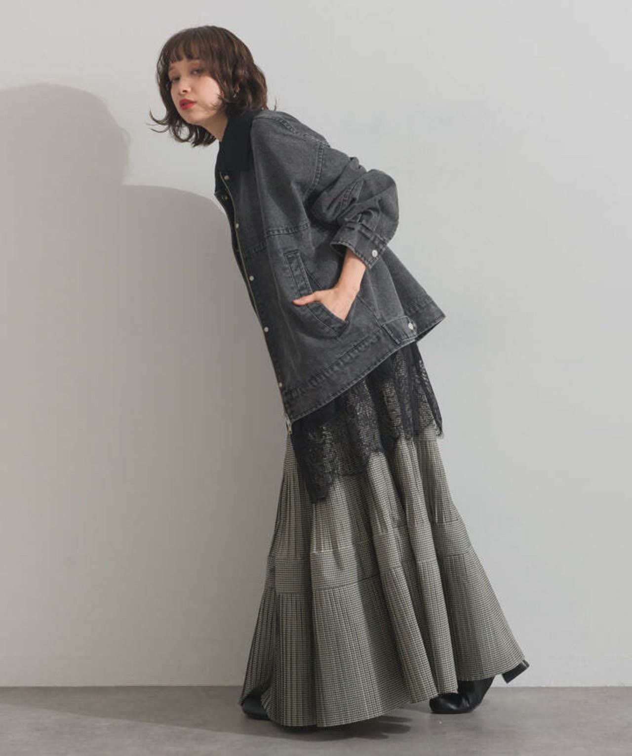 3003 スウェード襟切替デニムブルゾン black