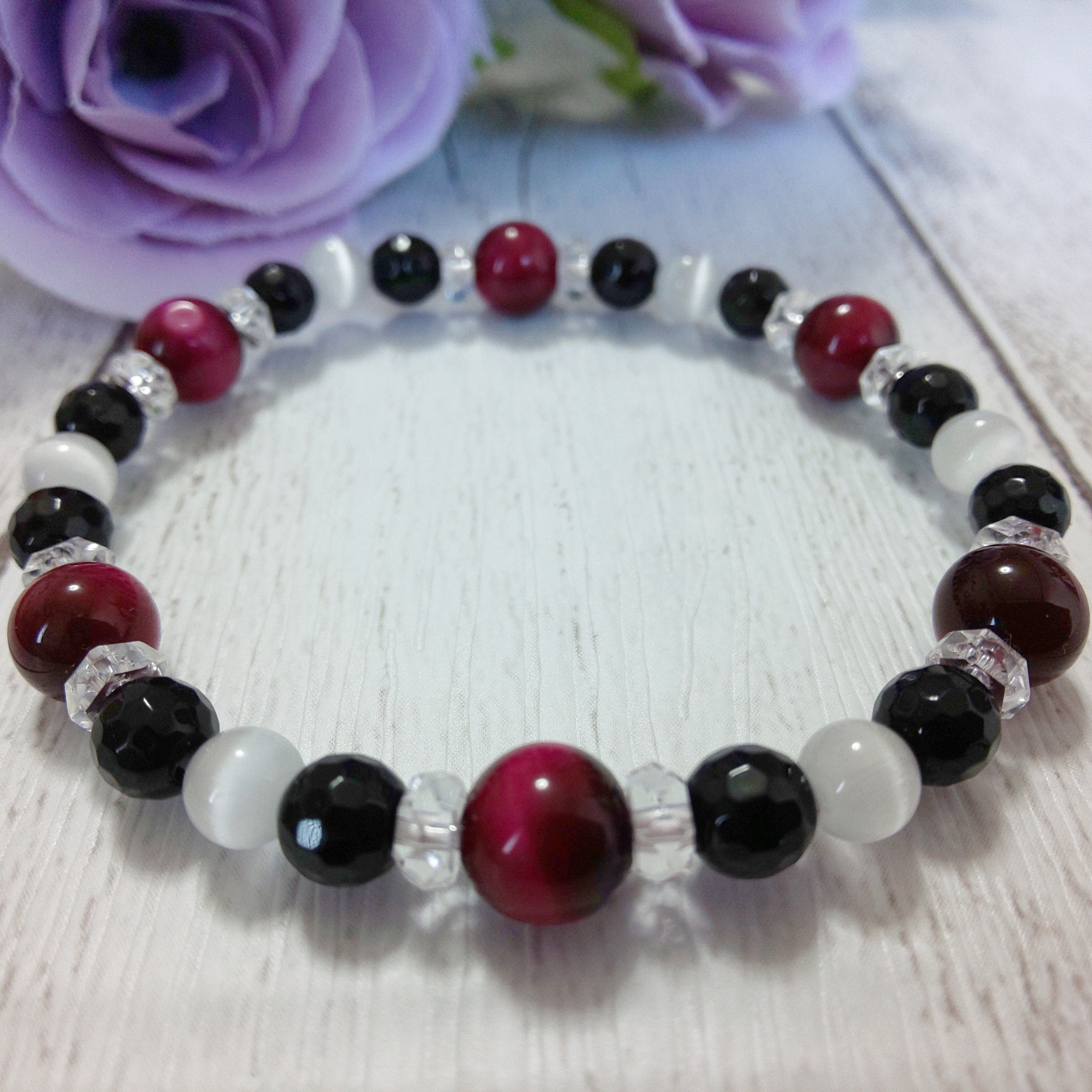 天然石★ピンクタイガーアイ&キャッツアイ お守り,金運,