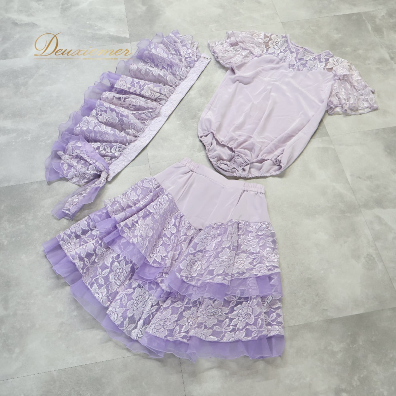 社交ダンス 衣装 PROCEEDS プロシーズ セットアップ 上下セット パープル系 レオタード トップス スカート 花柄 フリル かわいい 淡い 練習 レッスン ダンス衣装 イベント ステージ パーティー おしゃれ 華やか