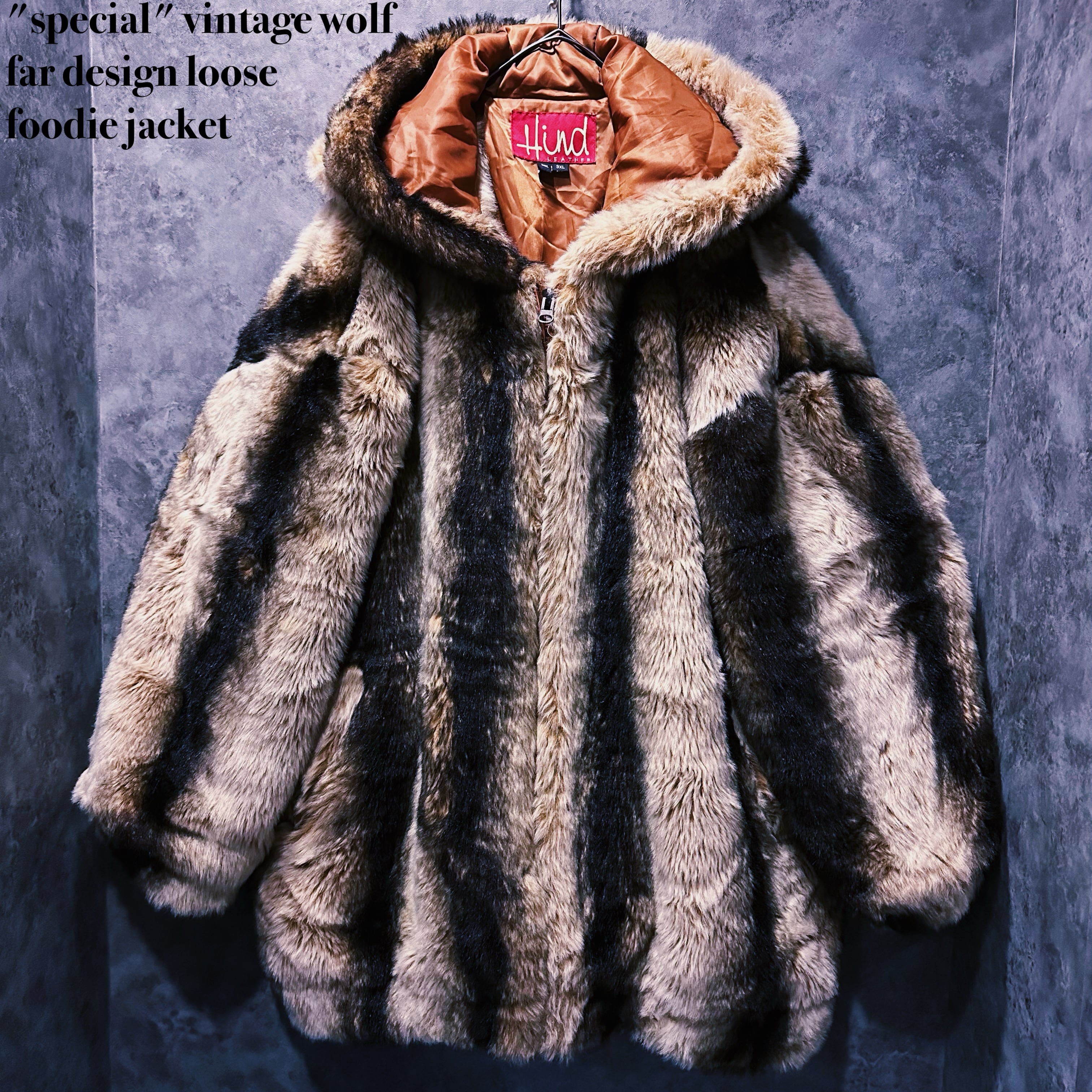 【doppio】"special" vintage wolf far design loose foodie jacket